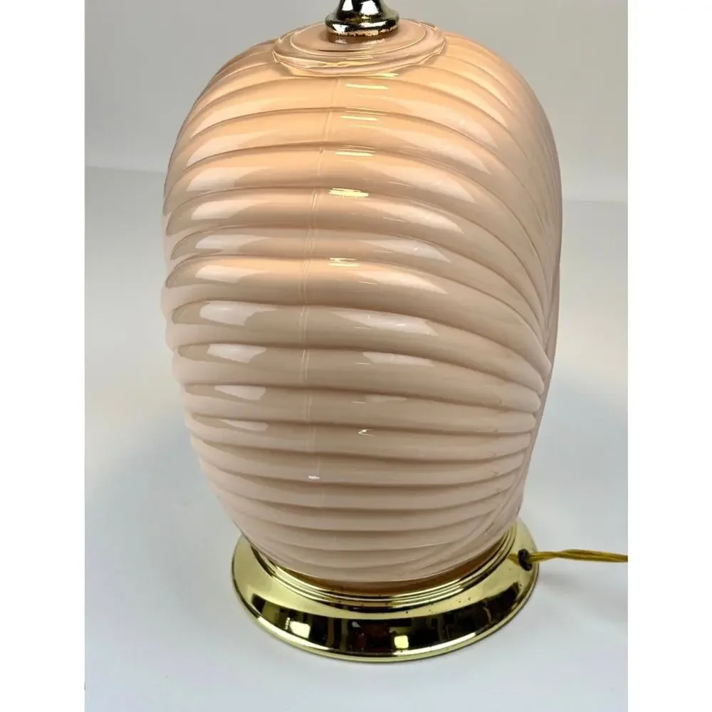 Vintage Art Deco Revival Post Modern 80s Pink Glass Cased Shell Table Lamp Works